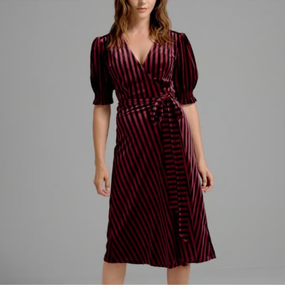 Modcloth Burgundy and Black Striped Midi Wrap Dress NWT 3x